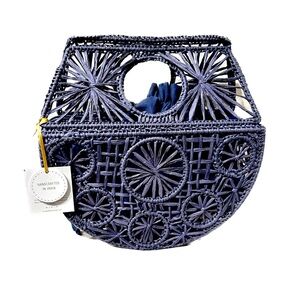NWT House of Harlow Hand Woven Basket Rattan Bohemian Wicker Clutch